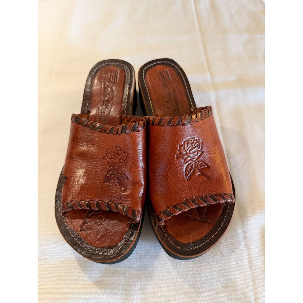 Lightweight Huaraches Sandals Embossed Leather Size 6